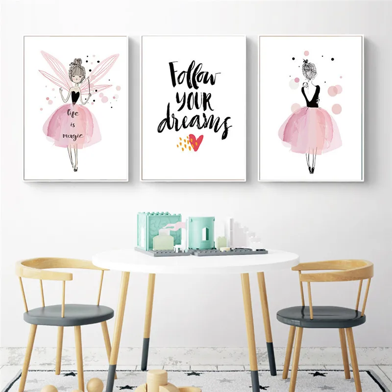 Cartoon Cute Watercolor Girl Frameless Canvas Painting Oil Wall Poster and Print Home Decoration Picture Kid Room Decor | Дом и сад