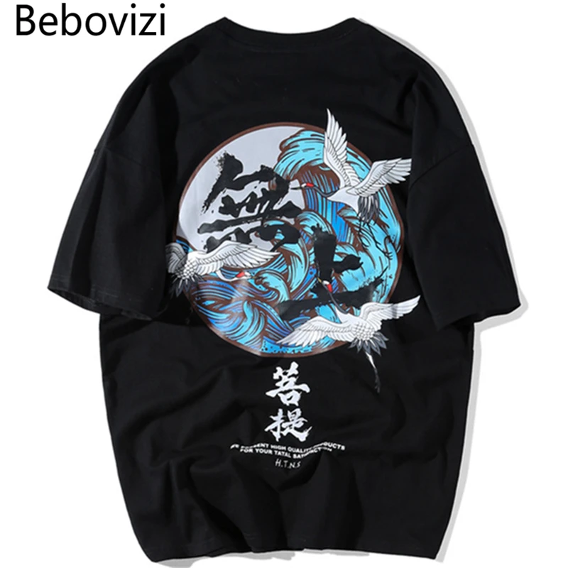 Футболки большого размера Bebovizi Японская уличная одежда Ukiyo E летние мужские и