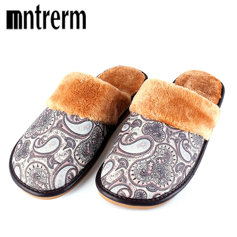 

Mntrerm 2021 Printed linen home Men cotton slippers winter warm home indoor slippers For Household Large size shoes