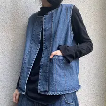 Модное короткое высококачественное джинсовое пальто без рукавов