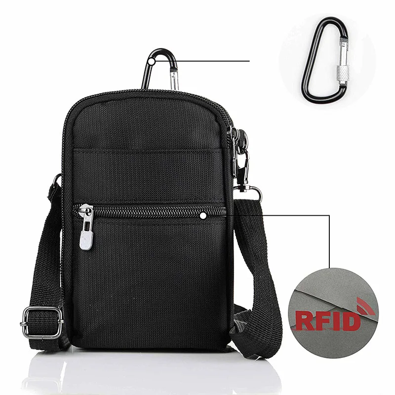 Anti-Theft 3 Way Water Resistant passport Pouch RFID Blocking Credit Card Phone Bag Waist Pack Crossbody Bag with Carabiner