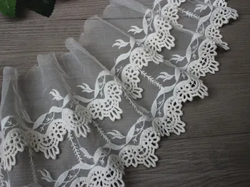 

16cm 6.3" wide(yards/lot) Cotton Handmade Cream White Embroidered Tulle LaceTrim Bridal Wedding Lace Accessories