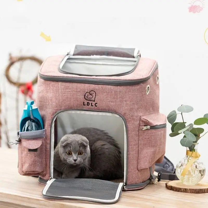 

Fashion Travel Practical Foldable Carrier Flax Eco-friendly Tasteless Breathable Grid Pet Backpack Dog Cat Hands Free