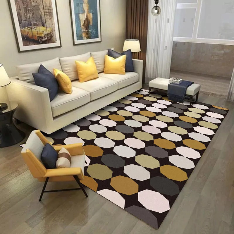 

Modern fashion carpet Multilateral circle yellow gray white Carpets For living room Bedroom crystal velvet Anti-slip Floor Mat