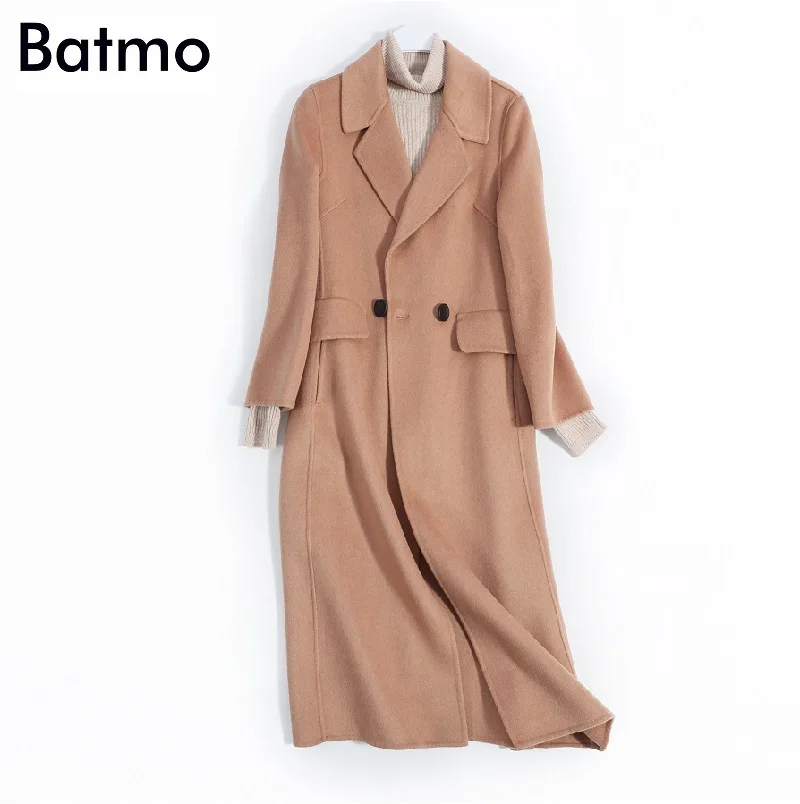 

Batmo 2018 new arrival autumn&winter double side 100% wool casual trench coat women,women's winter long parka 86642