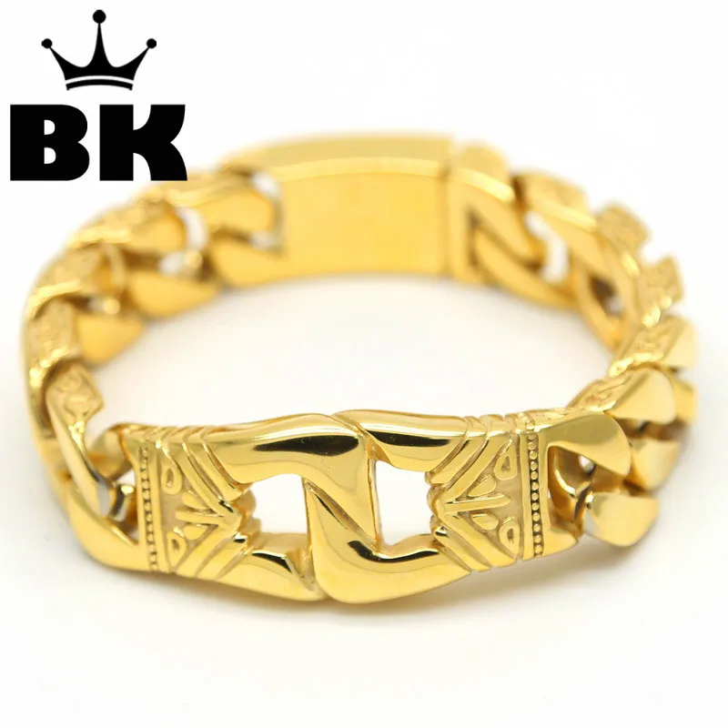 Hip Hop Jewelry Mens Stainless Steel Solid Heavy Gold Bling Massive Cuban Curb Chain Bracelet For Men Women Nightclub Bar Hip Hop Jewelry Mens Stainless Steel Solid Heavy Gold Bling Massive Cuban Curb Chain Bracelet For Men Women Nightclub Bar