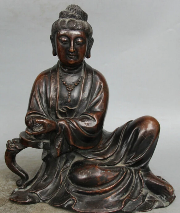 

JP S0524 12 China Purple Bronze Ru Yi Seat Kwan-yin Guan Yin Boddhisattva Goddess Statue