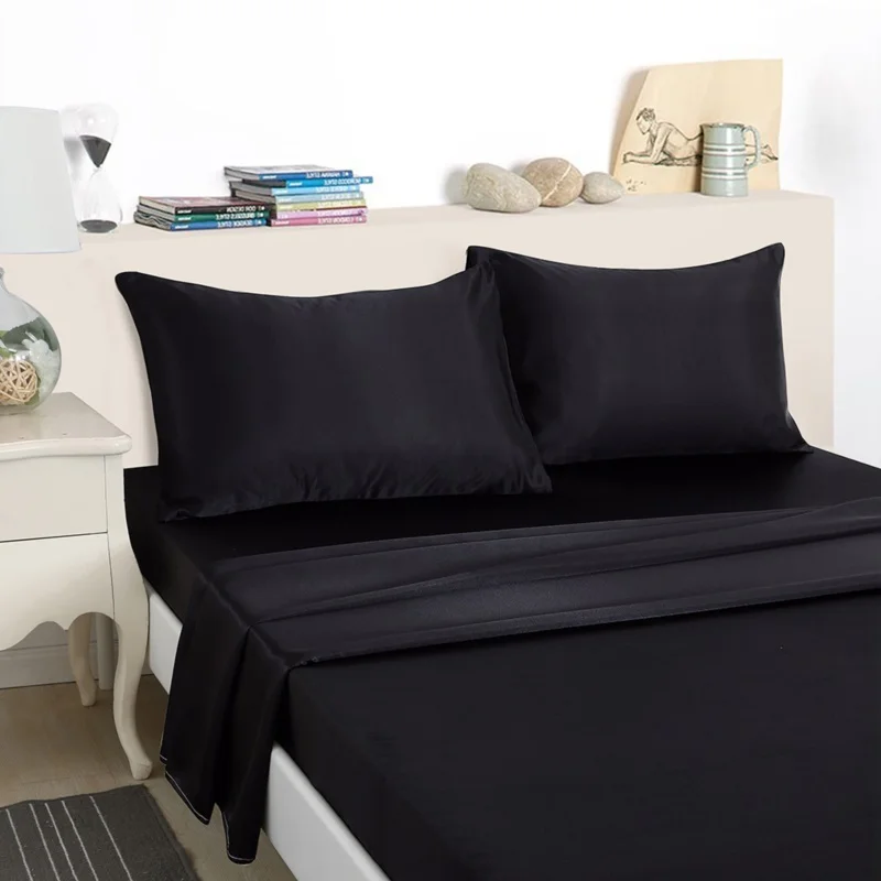 

2019 Hot！ Future Life 100% Pure Satin Silk Bedding Home Textile Queen King Fitted Sheet Set Bedclothes