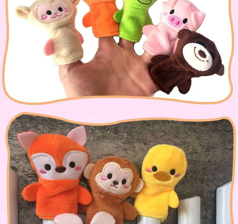 10pcs Animals Finger Puppets Pig Rabbit Bear Monkey Dolls Zoo Pattern Plush Stuffed Toys Interesting Educational Children Gifts _05