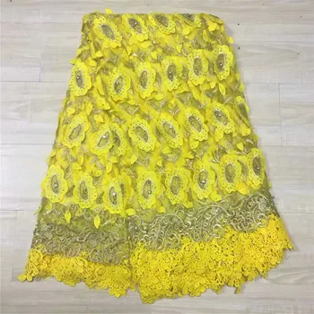 

Stones Appliqued Lace Fabric White High Quality Latest African Lace 2019 Handmade 3D Lace Fabric For Nigerian Party 1061