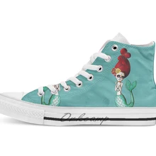 El Dia de Los Muertos Mermaid; Новинка; дизайнерская дышащая Повседневная Высокая обувь на шнуровке; Холщовая обувь кеды