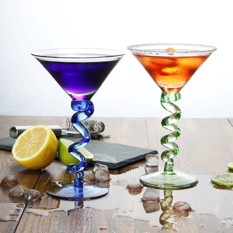 

Creative Lead-free glass colored cocktail glass Personalized spiral handle Champagne glass cup wine cup