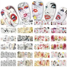 Смешанные 12 видов конструкций газетная наклейка на ногти водная переводные наклейки Новые полное покрытие леди/письмо/цветочный узор красота маникюр BN565-576