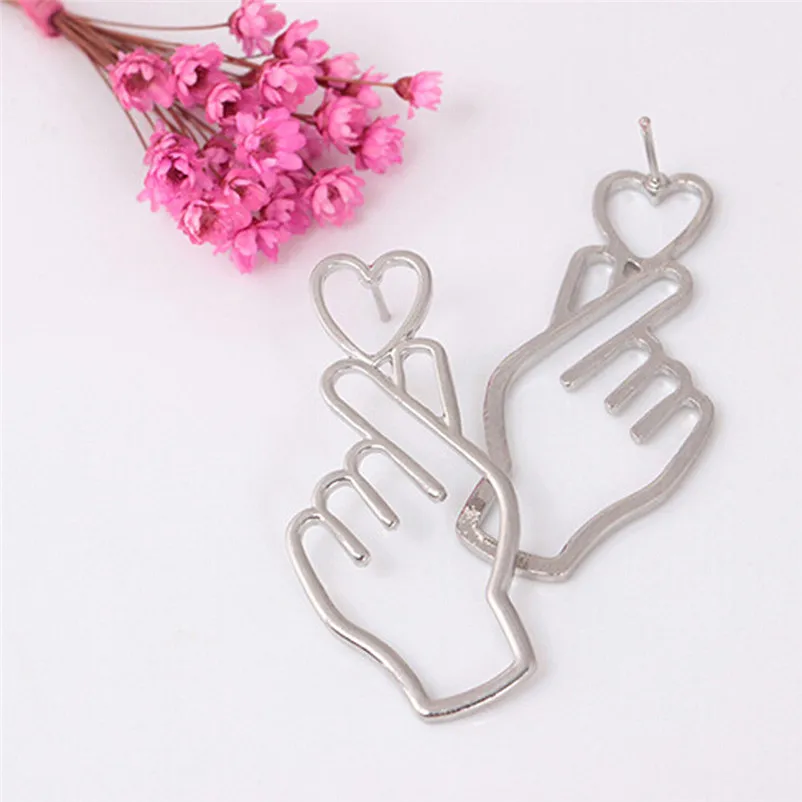 Fashion Trendy Earrings for women Dangle earrings Finger Heart Alloy Earrings Hollowed Out Love Ear Jewelry Brincos Y10#N (9)