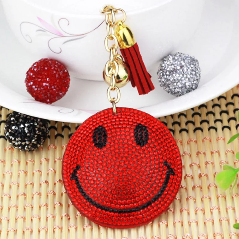 New Keychain Rhinestone Crystal Keyring Car Key Chain Women Key Holder Ring Bague smiley face Wholesale Jewelry Gifts KH-1011