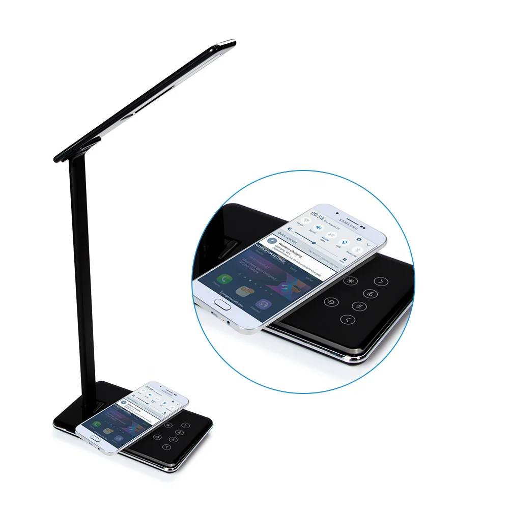 

Multi-function Adjustable Brightness USB Desk Lamp Qi Wireless Charger 4 Colors Timer Touch Lamp