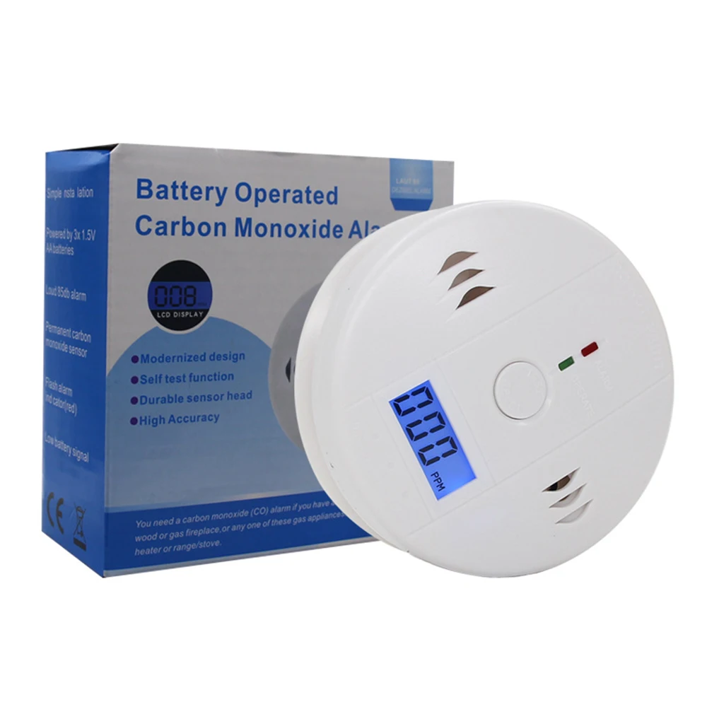 

CO Gas Sensor Detector Carbon Monoxide Poisoning Alarm Detector LCD Photoelectric Independent 85dB Warning