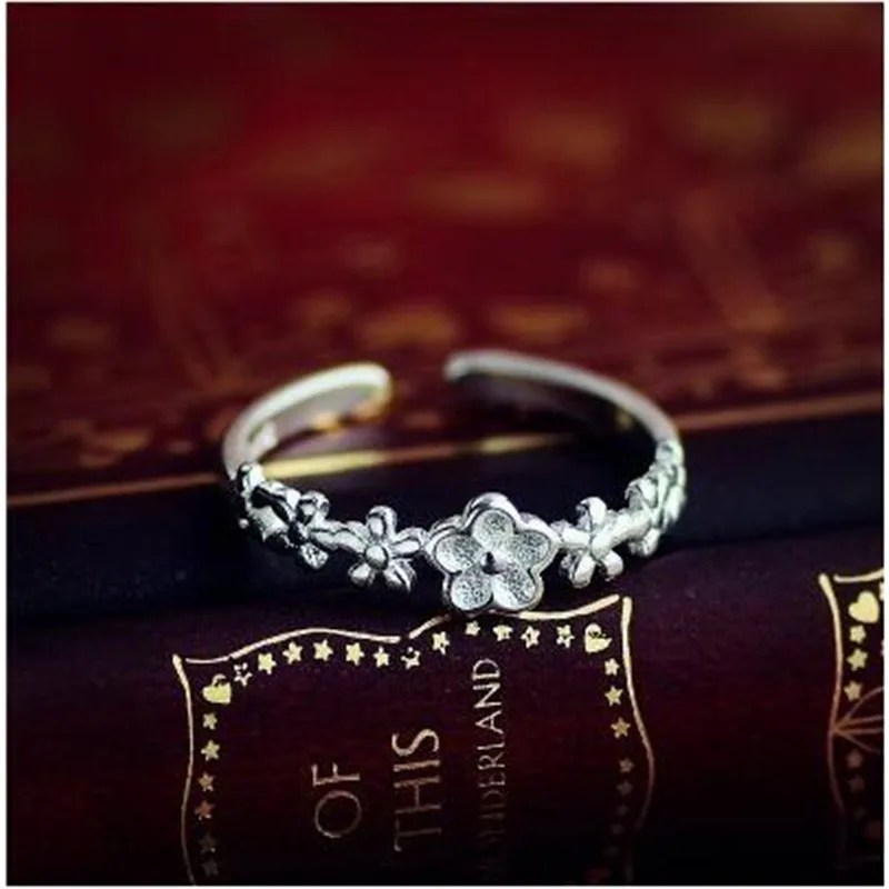 Thai Silver Jewelry Open Ring For Lover Best Gifts Wave flower Star Design Vintage 925 Sterling Silver Rings For Women