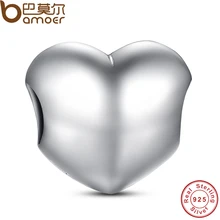 New Spring Collection 925 Sterling Silver Big Smooth Heart Charm Fit BME Bracelet Necklace Heart Bead PAS002