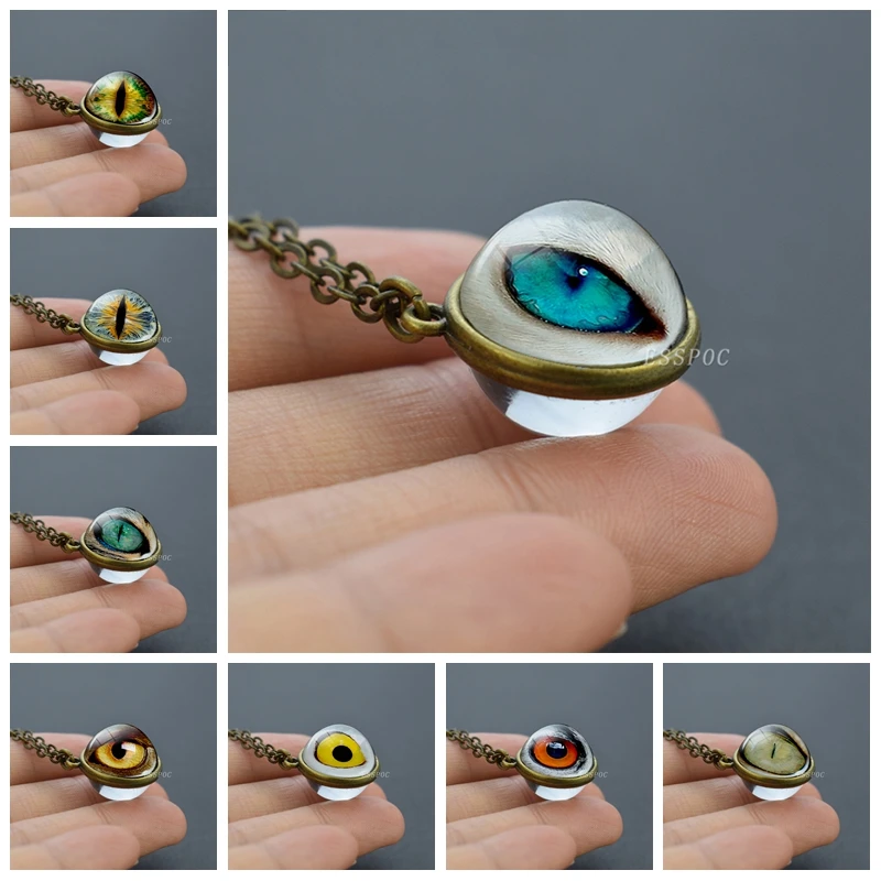 Красивый цветной Дракон кошачий глаз стеклянный кабошон ожерелье медный сплав цепь стеклянный шар кулон ожерелье s