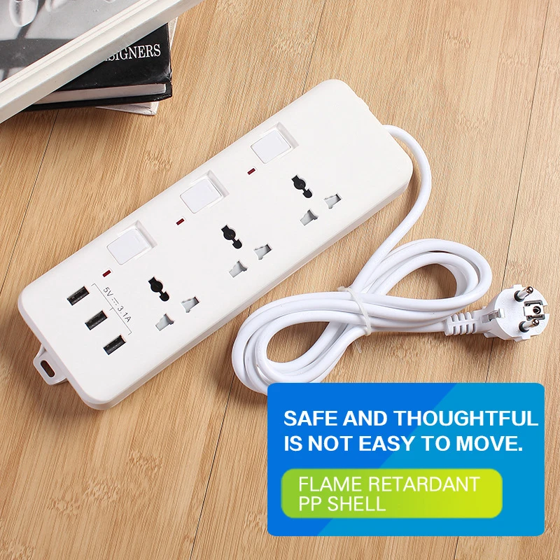 Steckdosenleiste mit USB 4 Smart USB (5V 3.4A 17W) Laden Max 2.4A mit Schalter 6.5ft (2M) Netzkabel bis zu 2500W / 240V / 10A