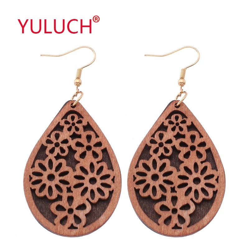 

YULUCH 2019 Vintage Double Layer Wooden Drop Earrings for New Design African Woman Earrings Fine Jewelry Gifts