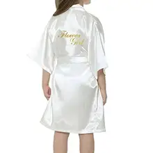Новые однотонные девушки пятно шелковые халаты с цветочным узором для девочек кимоно халаты Свадьба краткое халаты пижамы детский халат+ ремень ночная рубашка Лидер продаж