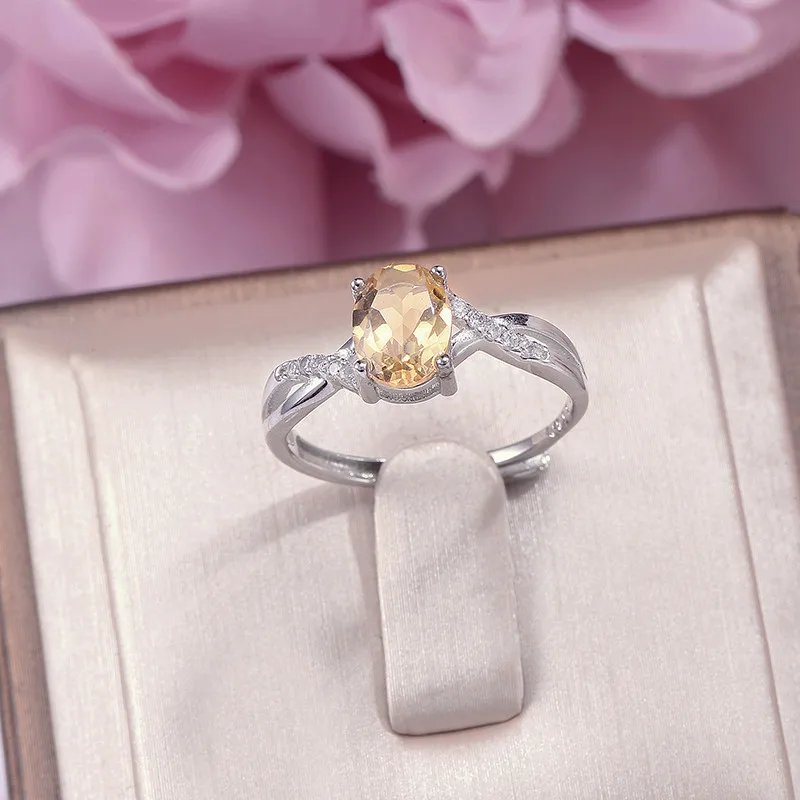

100% Natural Citrine Gemstone Rings For Women Fine Jewelry S925 Sterling Silver Yellow Oval Bijoux Femme Party Gift R-CI001