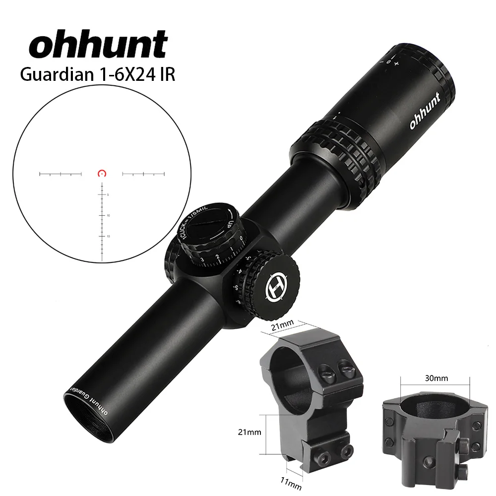 ohhunt Guardian 1-6X24 IR Hunting Riflescopes Compact Glass Etched Reticle llluminate Turrets Lock Reset Tactical Optical Sight - Цвет: with Dovetail Rings