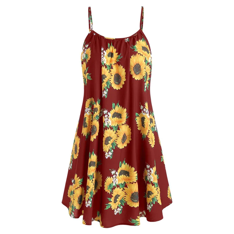 Модное летнее женское мини-платье с коротким рукавом, бантиком и подсолнухами, костюмы для девушек, горячая Распродажа, пляжные платья для - Цвет: D
