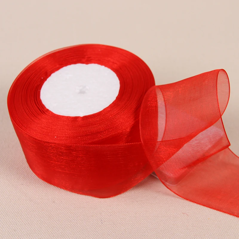 

12/15/20/25/40/50mm Red Transparent Organza Ribbons DIY Crafts Fabric Wedding Birthday Party Decoration Gift Wrapping Ribbons