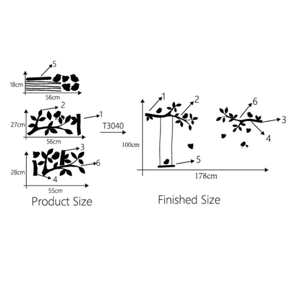 Дерево ветви качающиеся птицы Наклейка на стену съемный стикер на стену детской стены Художественная роспись детская комната для маленьких девочек домашний декор