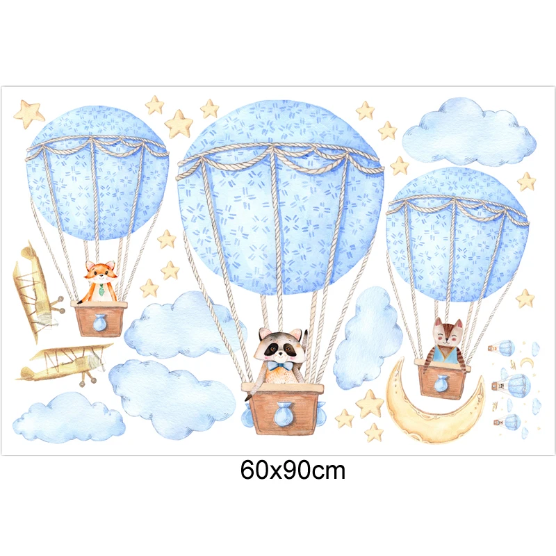 [Fundecor] DIY Cartoon Animal Hot Air Balloon Wall Sticker For Kids Rooms Children Baby Bedroom Wall Decals Self-adhesive Murals