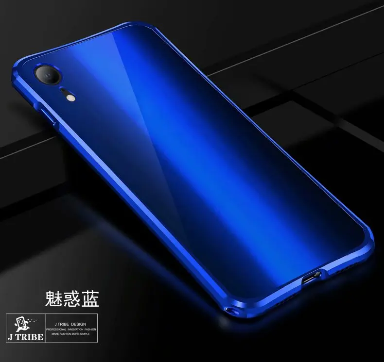 Роскошные Алюминий металлический каркас чехол для iPhone XS MAX XR X случаях ультратонкий, Гладкий ПК крышка для iPhone XS MAX 7 8 6s Plus X - Цвет: Синий