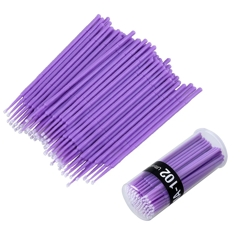Mayitr 100pcs Purple Micro Mascara Applicators Disposable Extension Lashes Brushes For Eyeliner Lash Brush