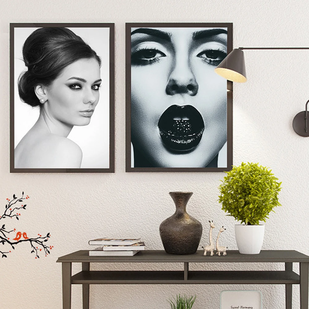 Xdr026 Black White Modern Sexy Canvas Painting Colorful Makeup Red Lips ...