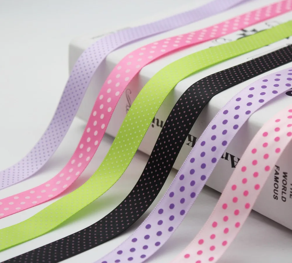 

5/8 INCH 16 MM Polka Dot Satin Ribbon Spool Swiss Dot Printed 100% Polyester Fabric For Handmade Wedding Cake Decor Accessories
