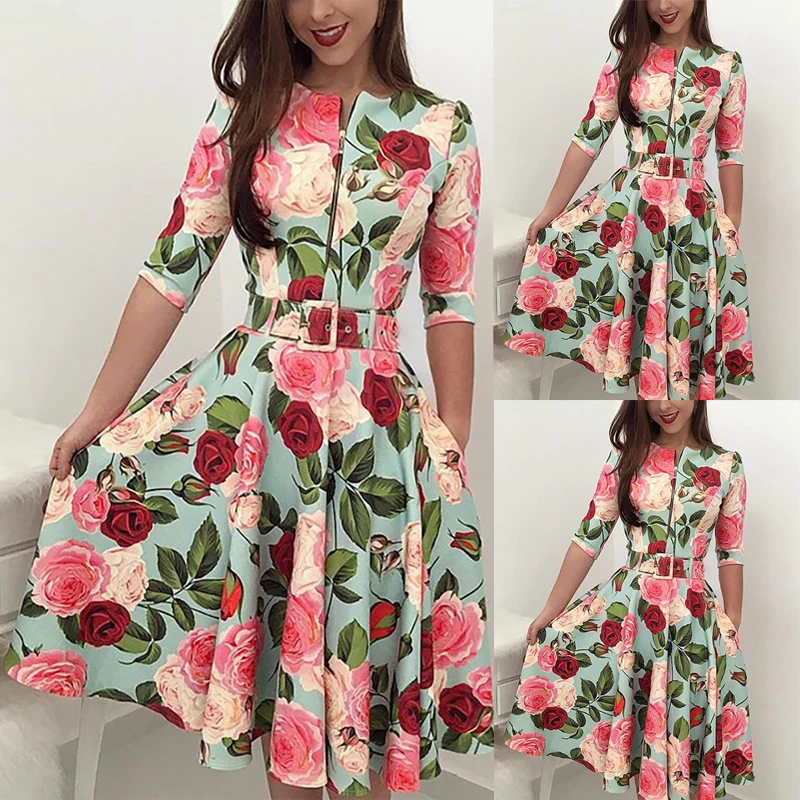 Hirigin, новинка, женское летнее платье с длинным рукавом и цветочным рисунком, вечерние платья, Пляжное платье, сарафан с цветочным рисунком