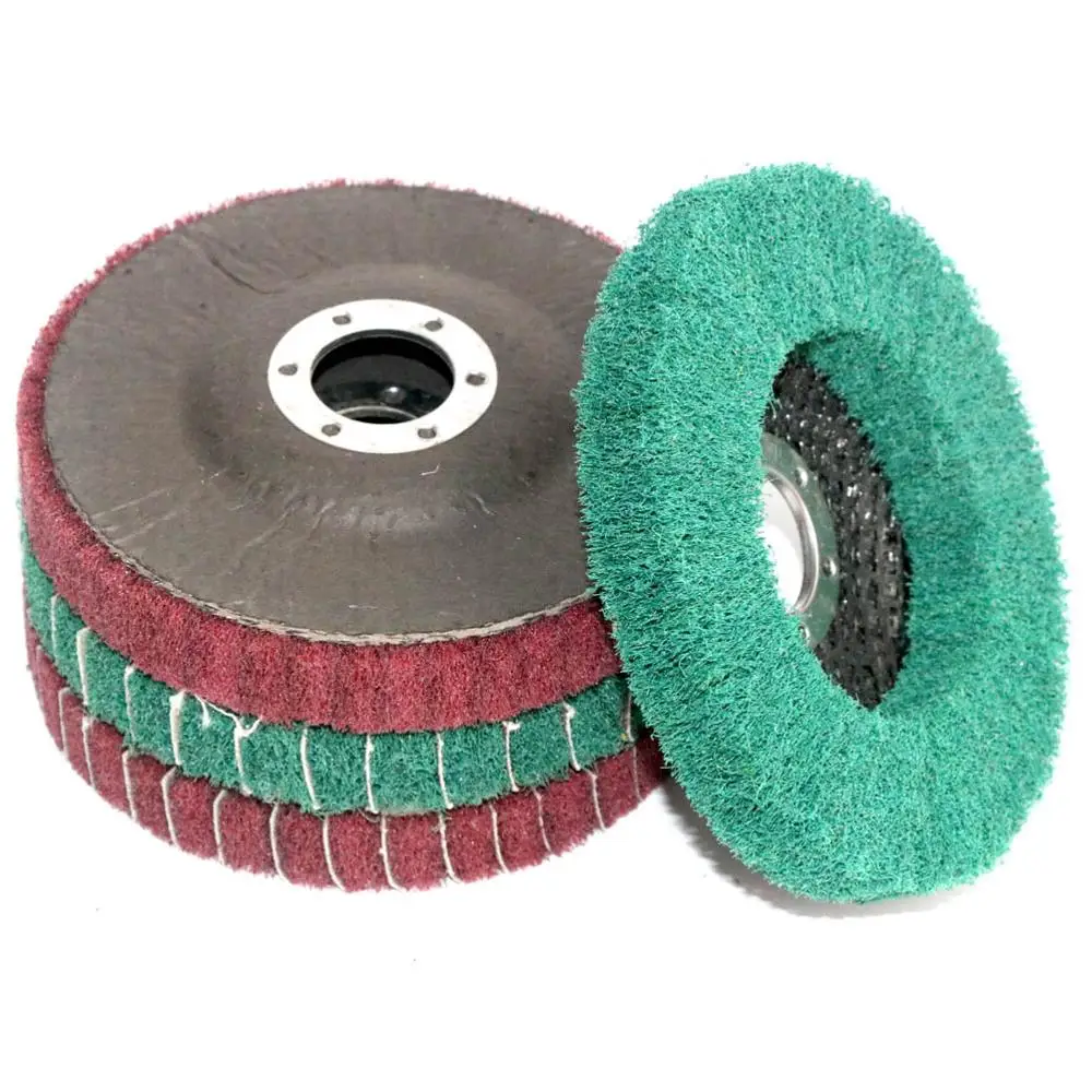 

2Pcs 4-1/2"×7/8" Nylon Fiber Flap Polishing Grinding Disc Non-woven 115*22mm Scouring pad Buffing Wheel for Angle Grinder