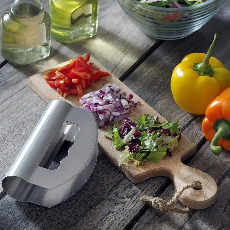 Многофункциональный Премиум нож для резки салата для дома и ресторана нож-измельчитель с двойным лезвием Защитная крышка из нержавеющей стали
