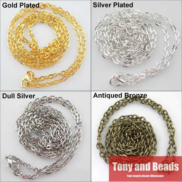 

(5Strands=1Lot !) Free Shipping (70cm/28") 2.5MM Flat Rings Necklaces Clasp Chains Silver Gold Dull Silver Plated For DIY C13