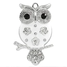 Doreen Box Очаровательные Подвески Сова Серебряные Броши и черный горный хрусталь эмаль белый 5,1x3,2 см, 3 шт(B24716