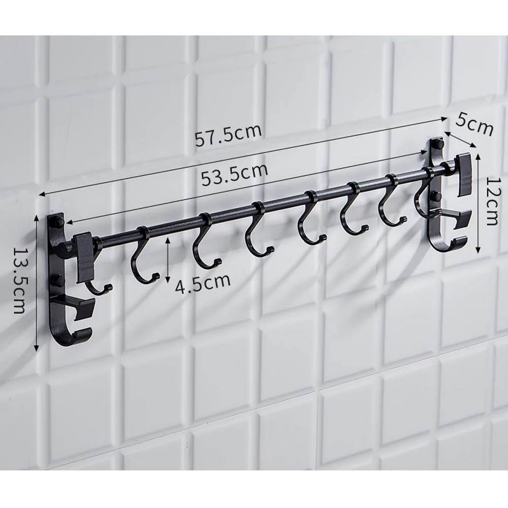 Кухонный дырокол-крючок, рамка многофункциональный настенный подвесной шпатель стеллаж для хранения с крючком сильная паста ряд крюк рамка WY5301622 - Цвет: black 57.5cm