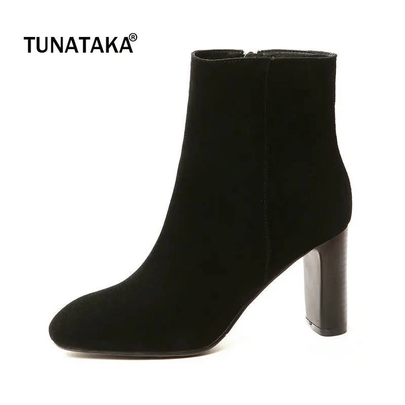 

Suede Thick High Heel Side Zipper Woman Ankle Boots Fashion Square To Dress Ladies Boots Winter Black Brown