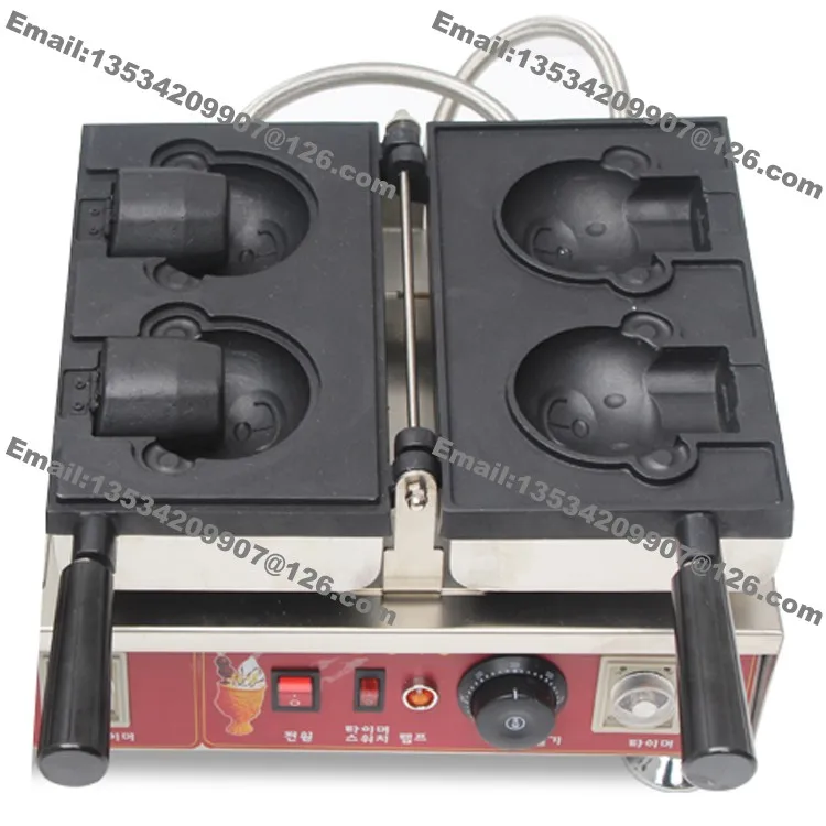 

Free Shipping Commercial Use Non-stick 110v 220v Electric 2pcs Ice Cream Taiyaki Bear Waffle Baker Maker Iron Machine
