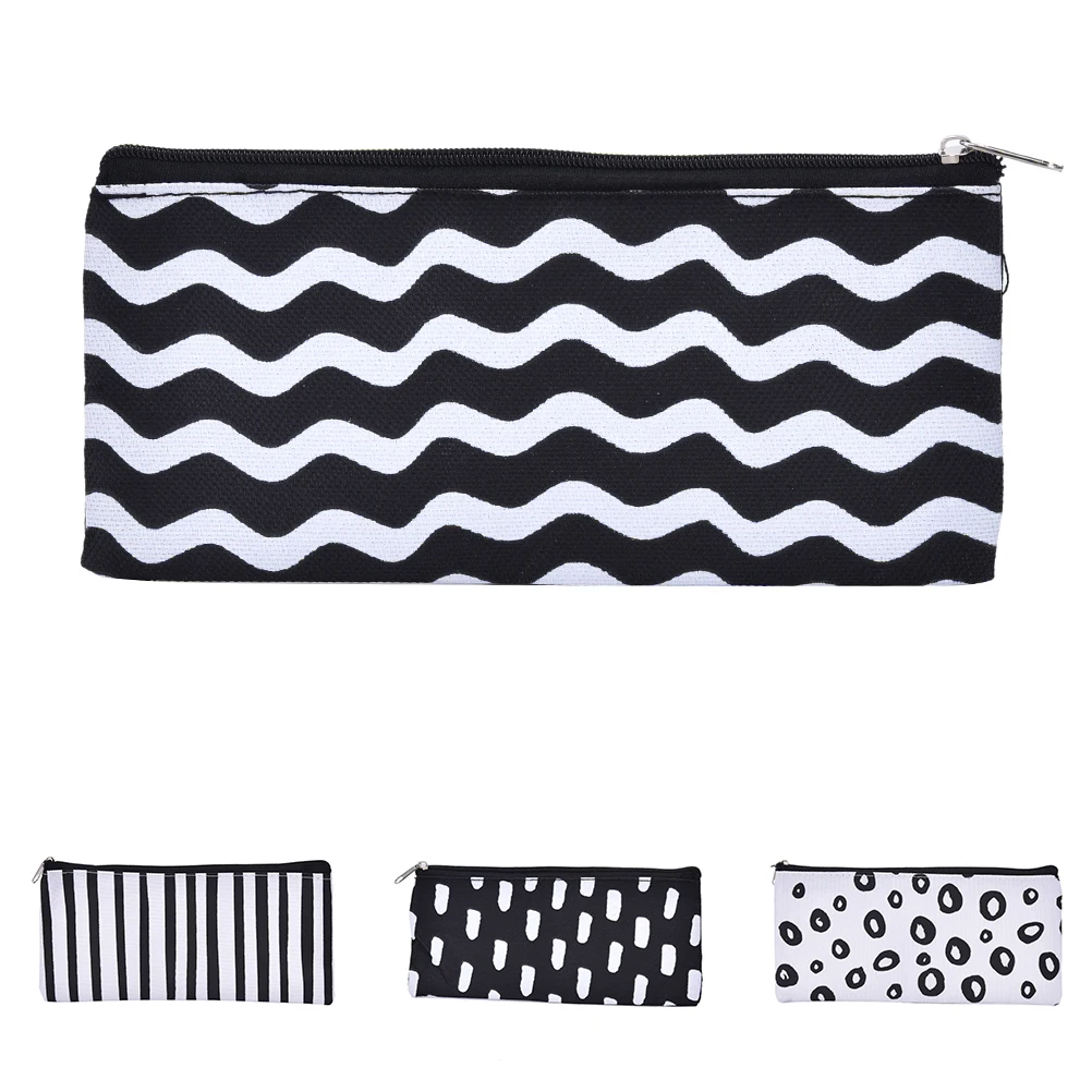 1PC 19*9.5cm Black&White Wavy Stripes Canvas Cosmetic Cases Storage Organizer Case 4 Styles