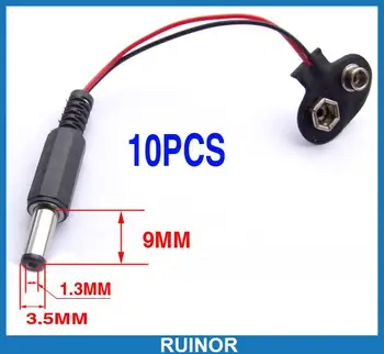 

10pc 9V Battery Button to 3.5 1.3mm DC Power Plug Cable DC Connector Inside Positive outside is negative
