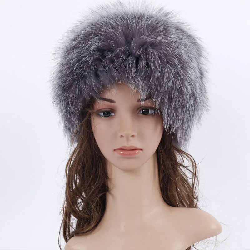 

New Fox Fur Hat With Seven Fox Ball Russia Winter Hats Women Knitted Silver Fox Fur Hat Female Russian Fur Hats Women's Winter