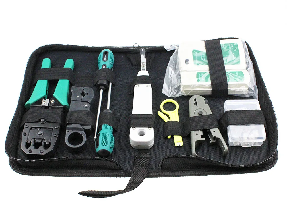 

Network Cable Repair Maintenance Tool Kit Set 11 in 1 Portable Phone Cable Crimper 8P8C 4P4C 6P6C Connectors RJ45 RJ11 Cat5 Cat6
