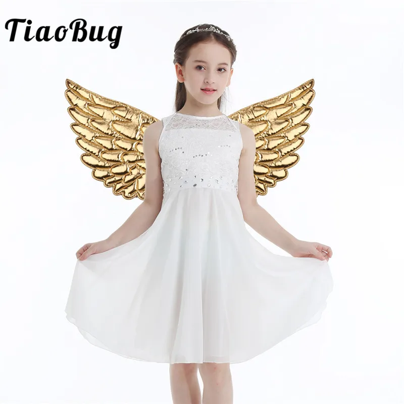 

TiaoBug Kids Glossy Metallic Festival Carnival Masquerade Halloween Cosplay Party Angel Wings Children Stage Costume Accessories